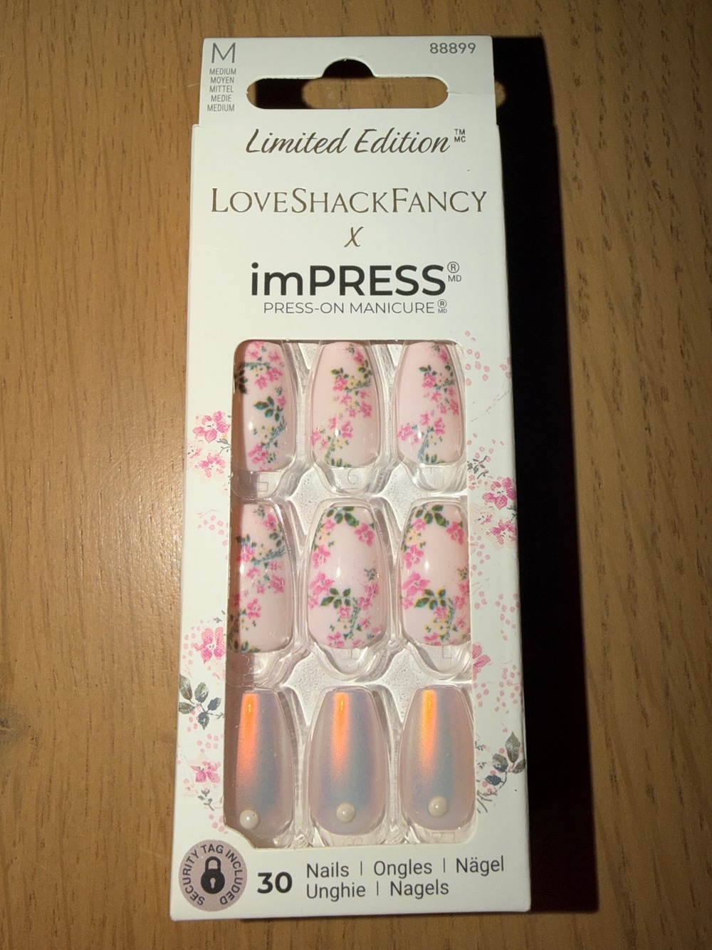 LoveShackFancy x imPRESS Press-On Manicure Nails Pink Iridescent Medium Coffin